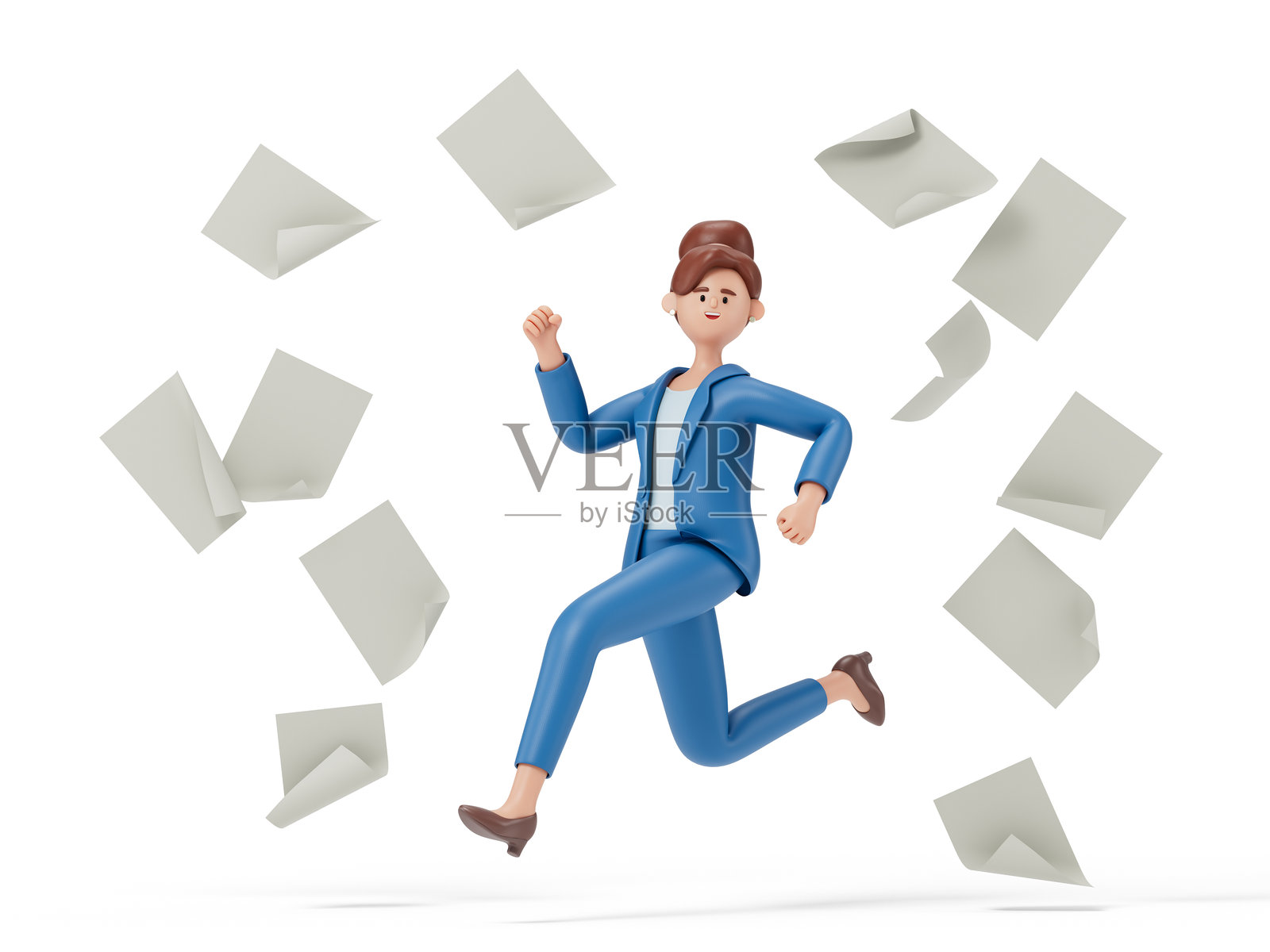 女人在飞舞的纸张中奔跑照片摄影图片