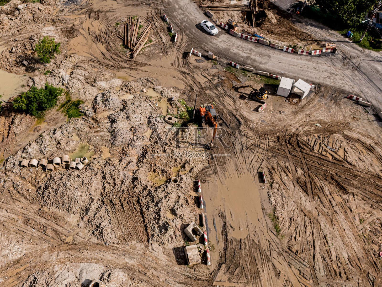 新道路建设或高架桥施工的鸟瞰图照片摄影图片