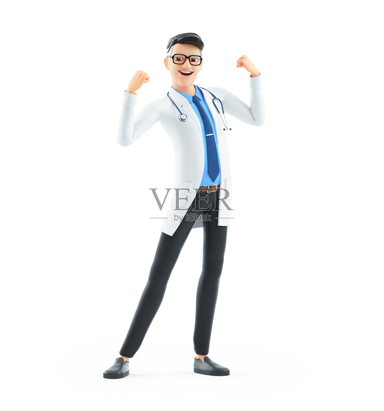 3D卡通医生展示手臂肌肉照片摄影图片