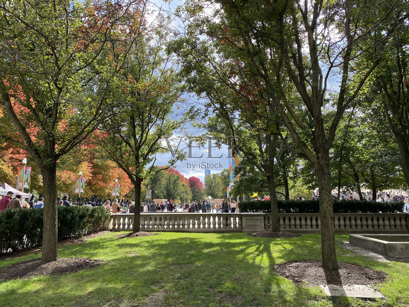 千禧公园秋色中的阴影花园小径照片摄影图片