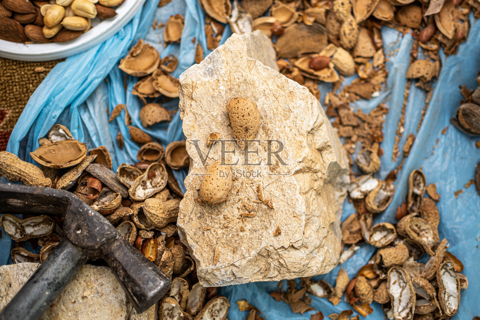 杏仁和花生壳背景照片摄影图片