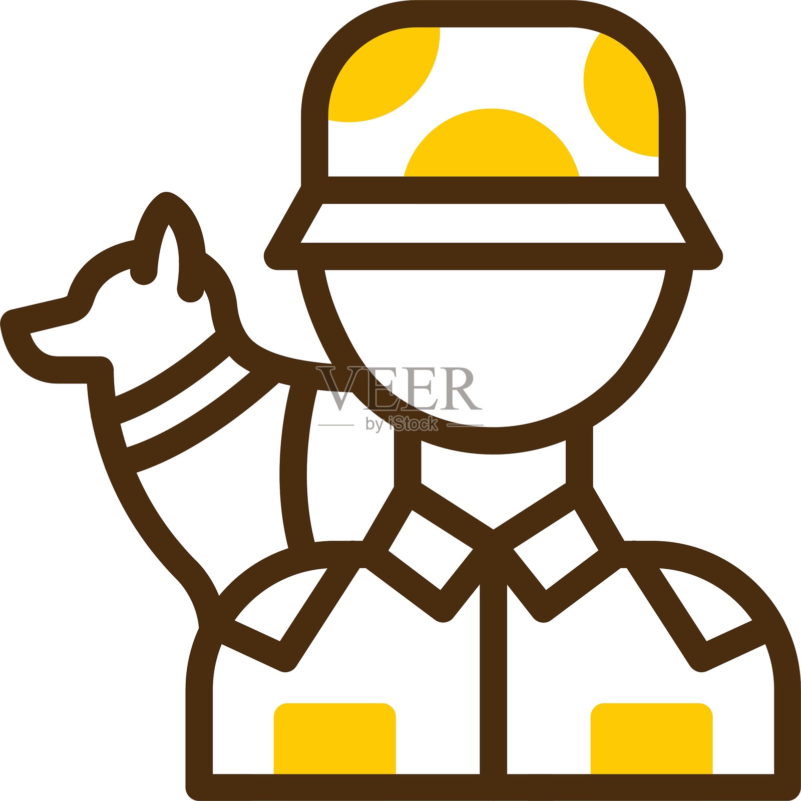 狗训练师与黄色的圆形标志插画图片素材