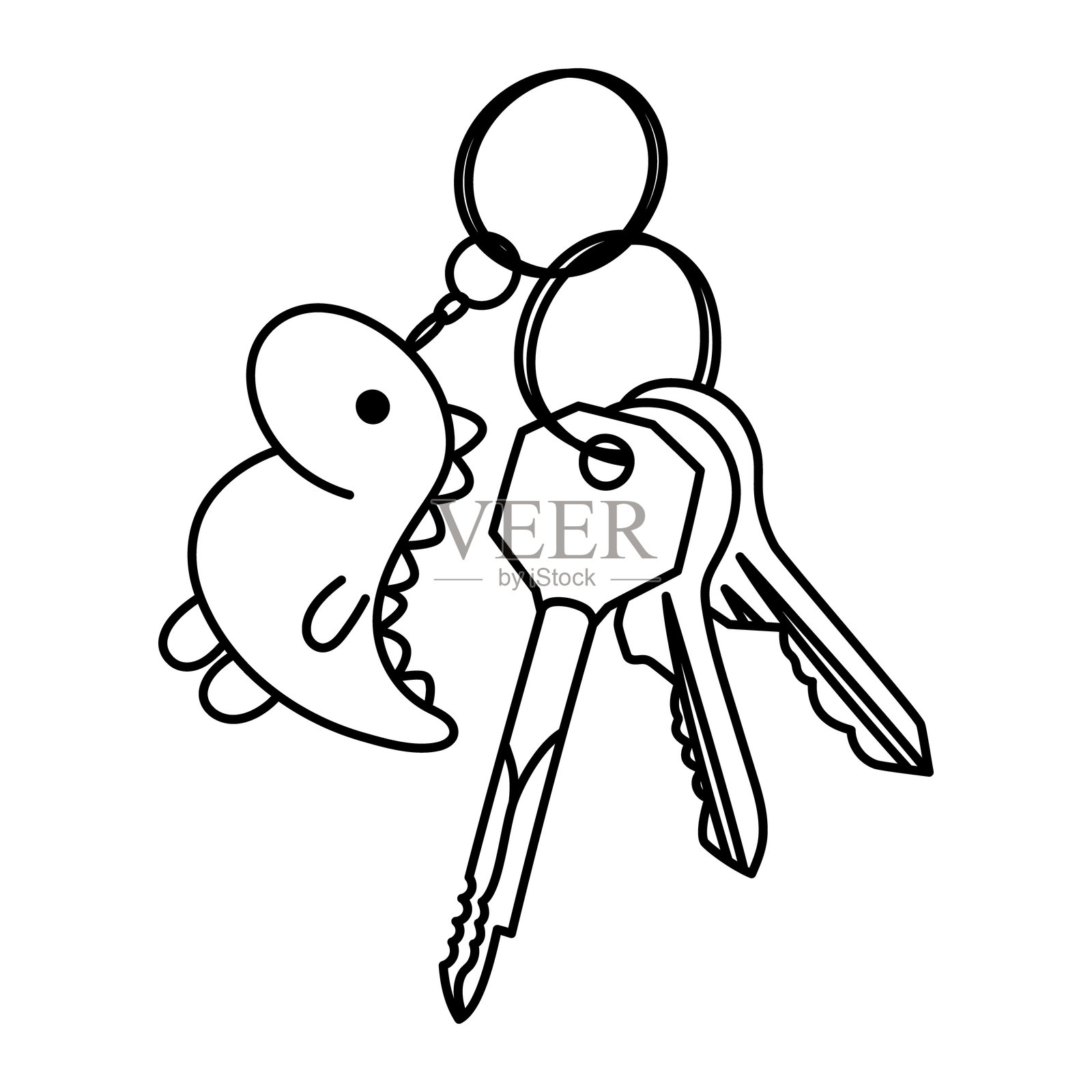 带有恐龙吊饰和钥匙的钥匙链。插画图片素材