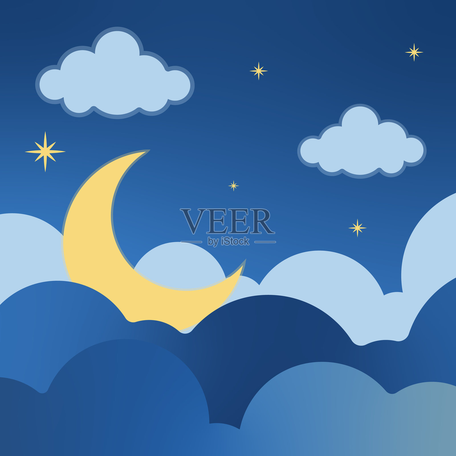 月球与夜空风景的矢量插图模板，适用于图形设计。月亮与自然夜景的标志或符号，适合冒险与旅行业务。插画图片素材