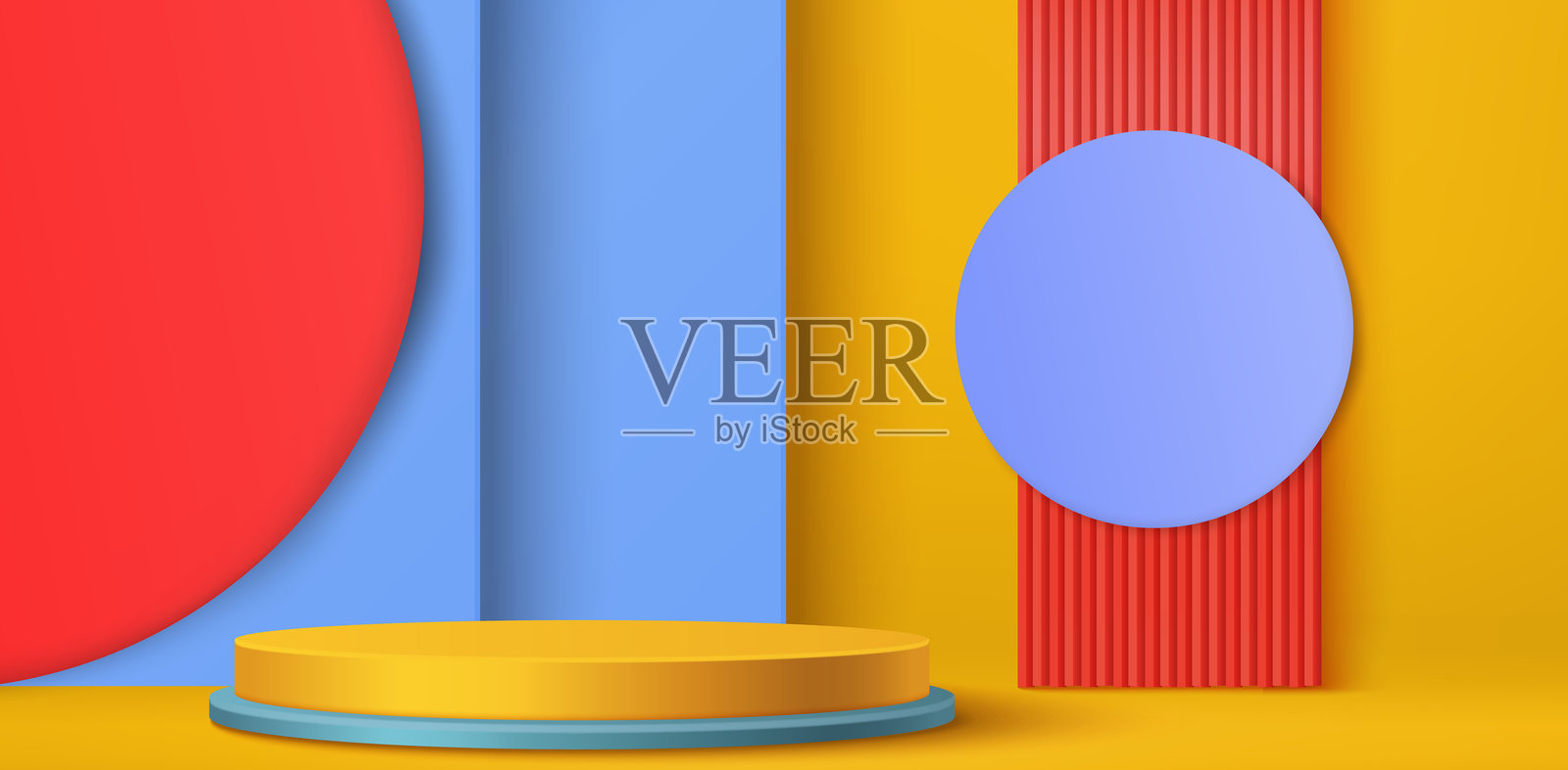 红色、蓝色和黄色的几何舞台设计插画图片素材