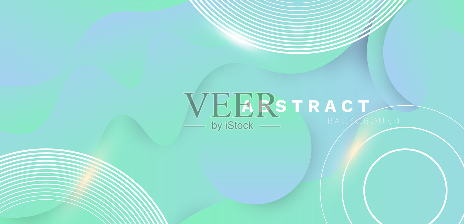 现代未来科技几何圆形抽象背景，绿色调插画图片素材