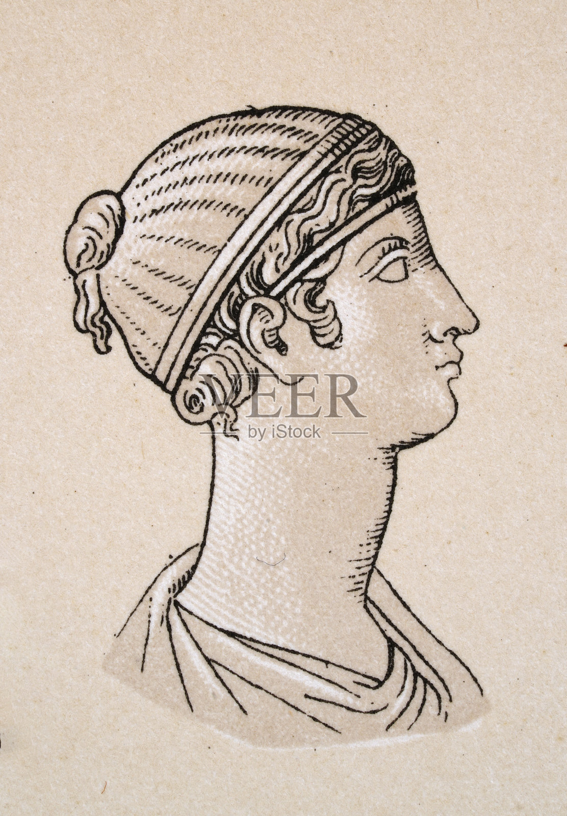 古罗马历史，罗马发型，年轻女性，头带，花冠，复古插图插画图片素材