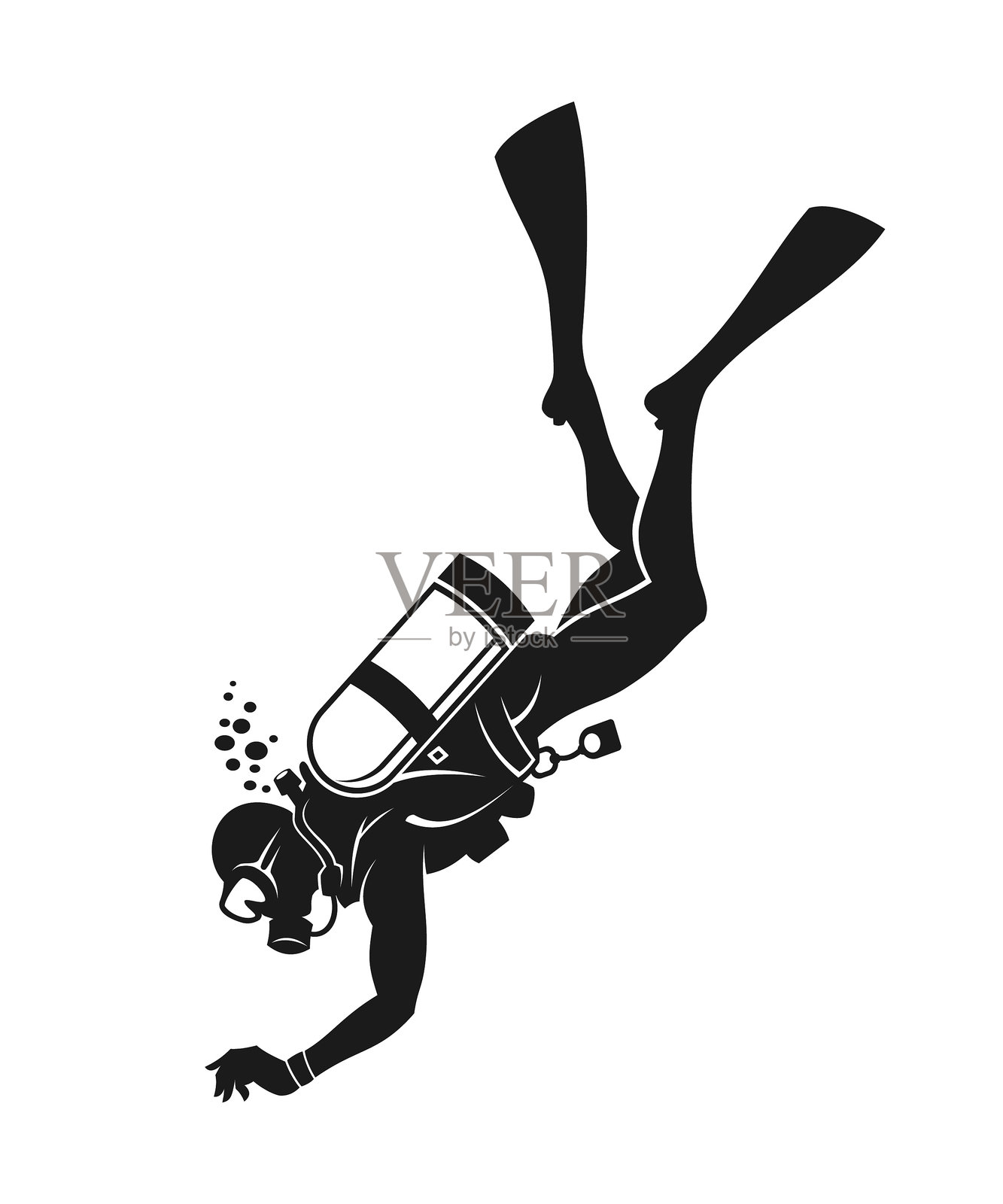 潜水员剪影，带水肺的潜水员在水下 - 剪切矢量潜水员标志，图标，贴纸插画图片素材