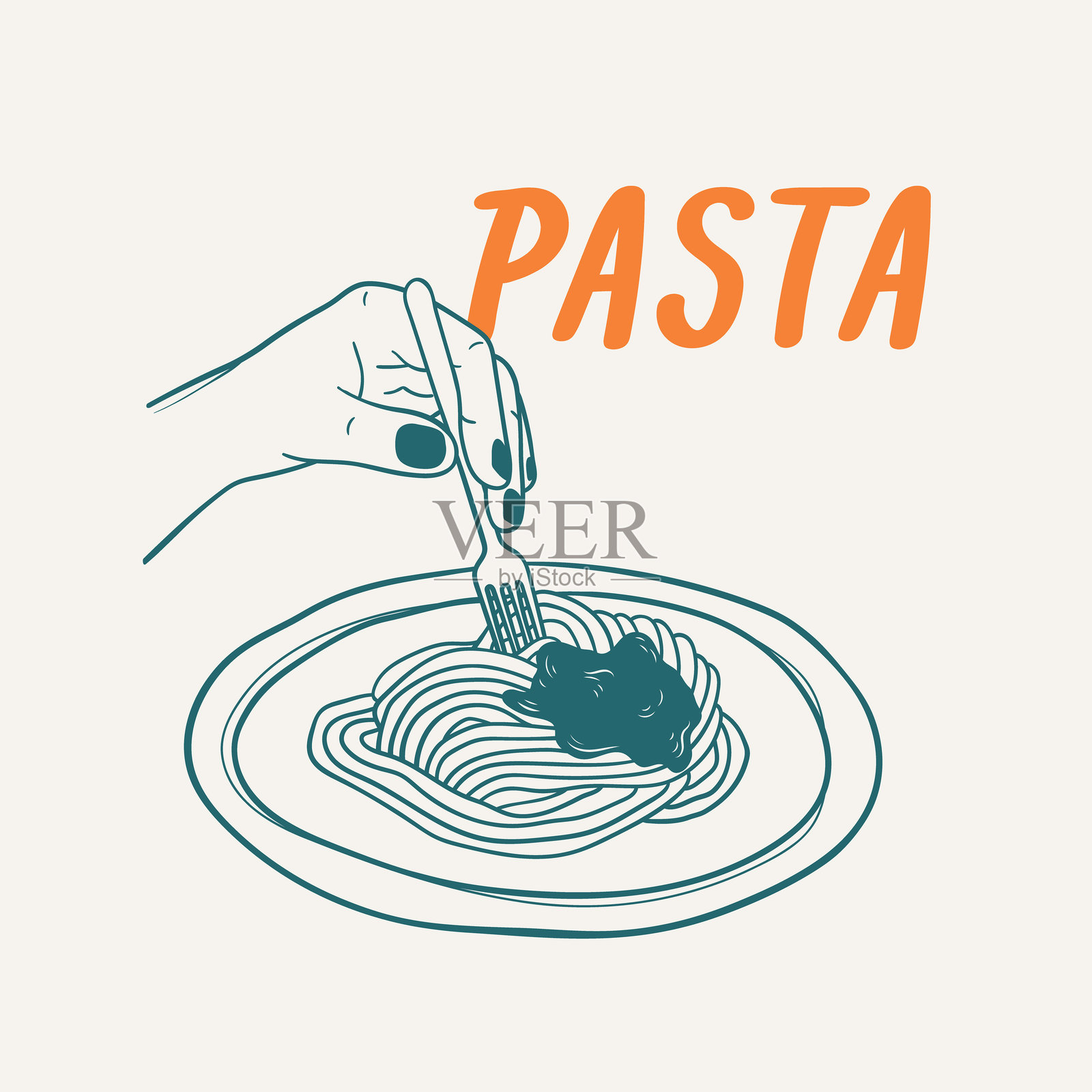 女性手握意大利面轮廓海报插画图片素材