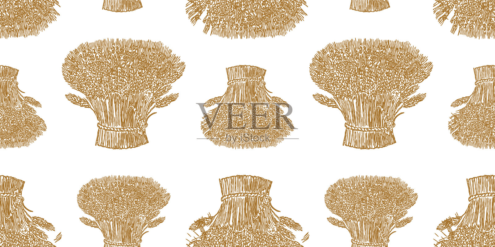 成熟小麦束的轮廓无缝图案，矢量背景，壁纸，纸张插画图片素材
