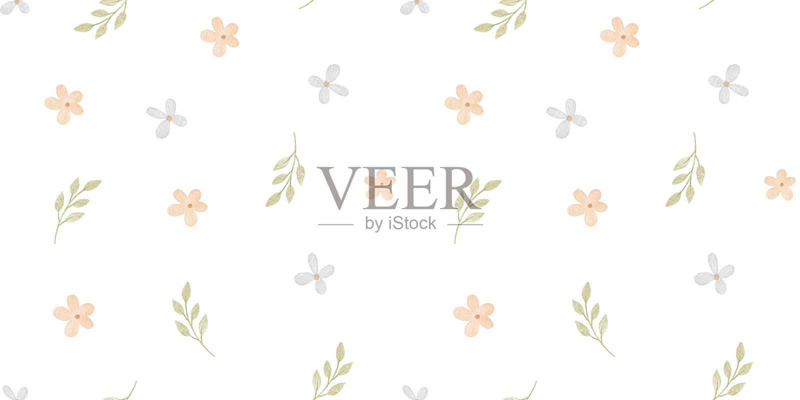 水彩无缝图案，包含可爱的花朵和叶子。春季花卉装饰插图。插画图片素材