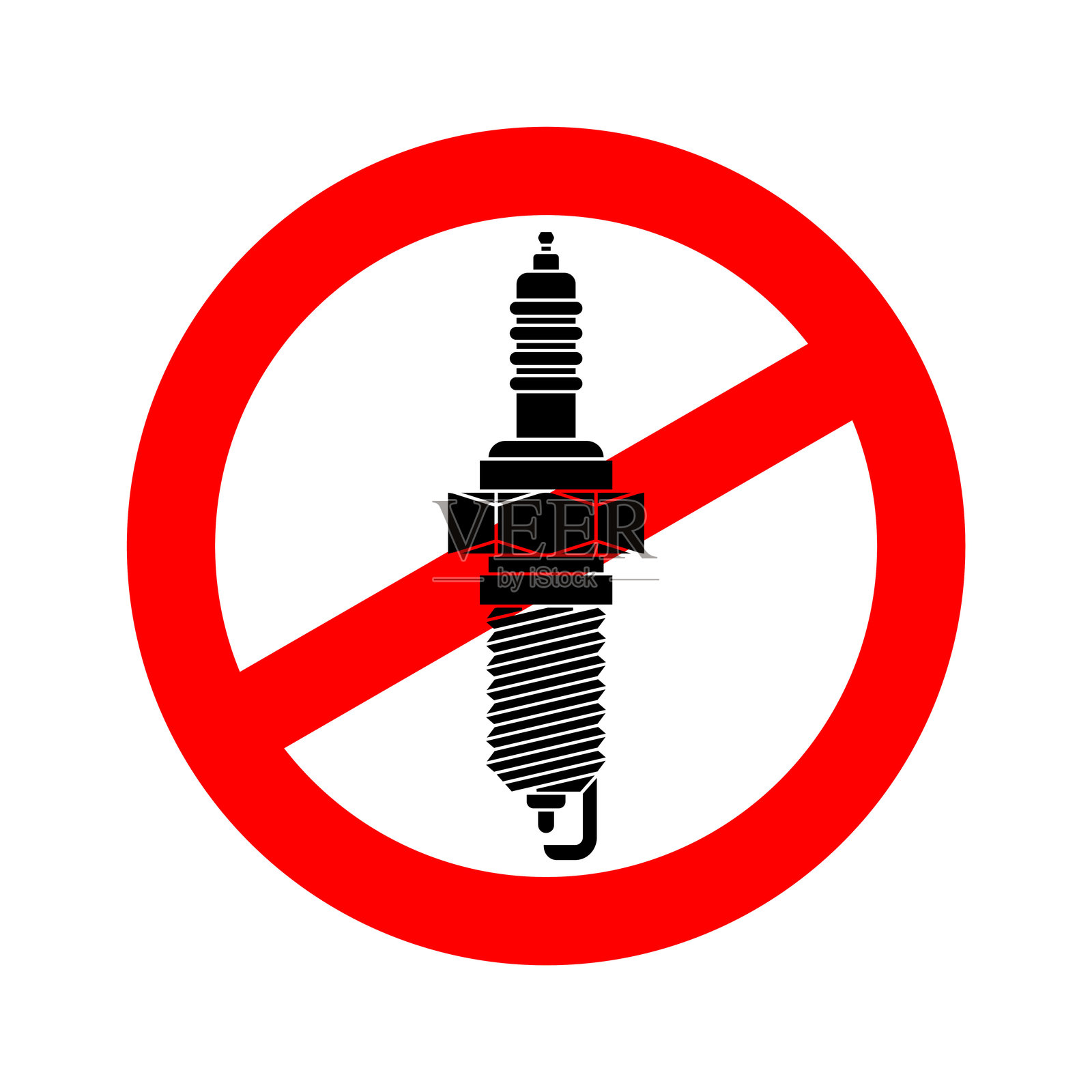 停止火花塞。禁止汽车配件。红色禁止标志插画图片素材