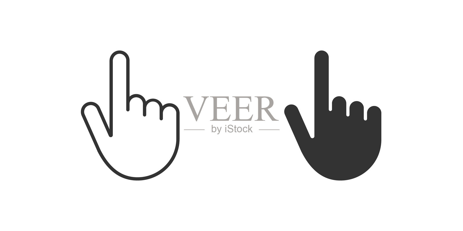 手势光标图标集。一个黑色的手势光标图标，代表互动或选择。插画图片素材