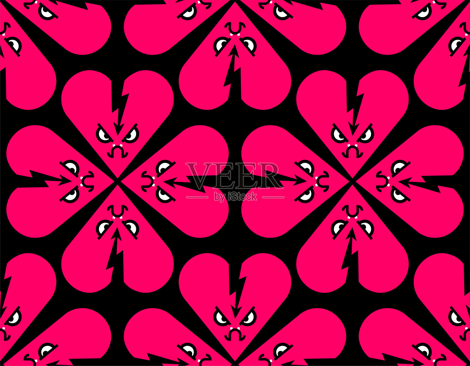 愤怒的破碎心形图案无缝设计。失望的爱情背景。插画图片素材