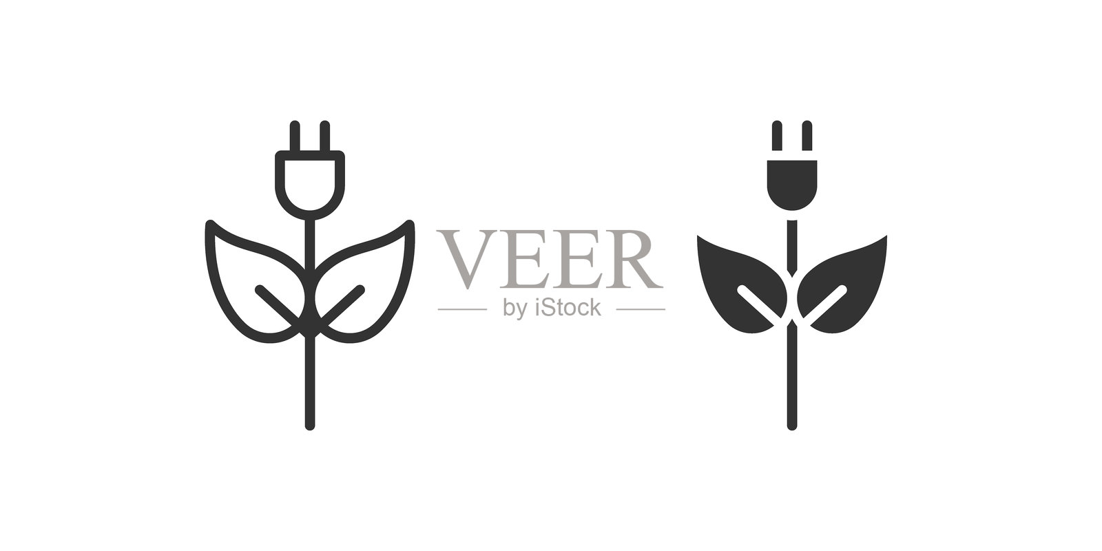 生态插头图标集，展示绿色能源和生态电力。插画图片素材