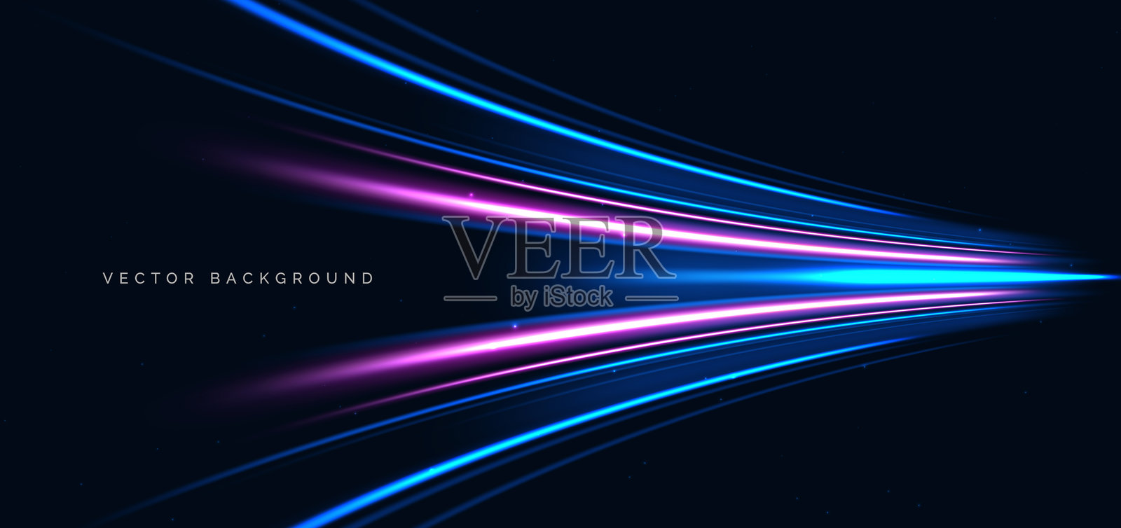 高速蓝色和粉色霓虹曲线光束在深蓝色背景上。插画图片素材