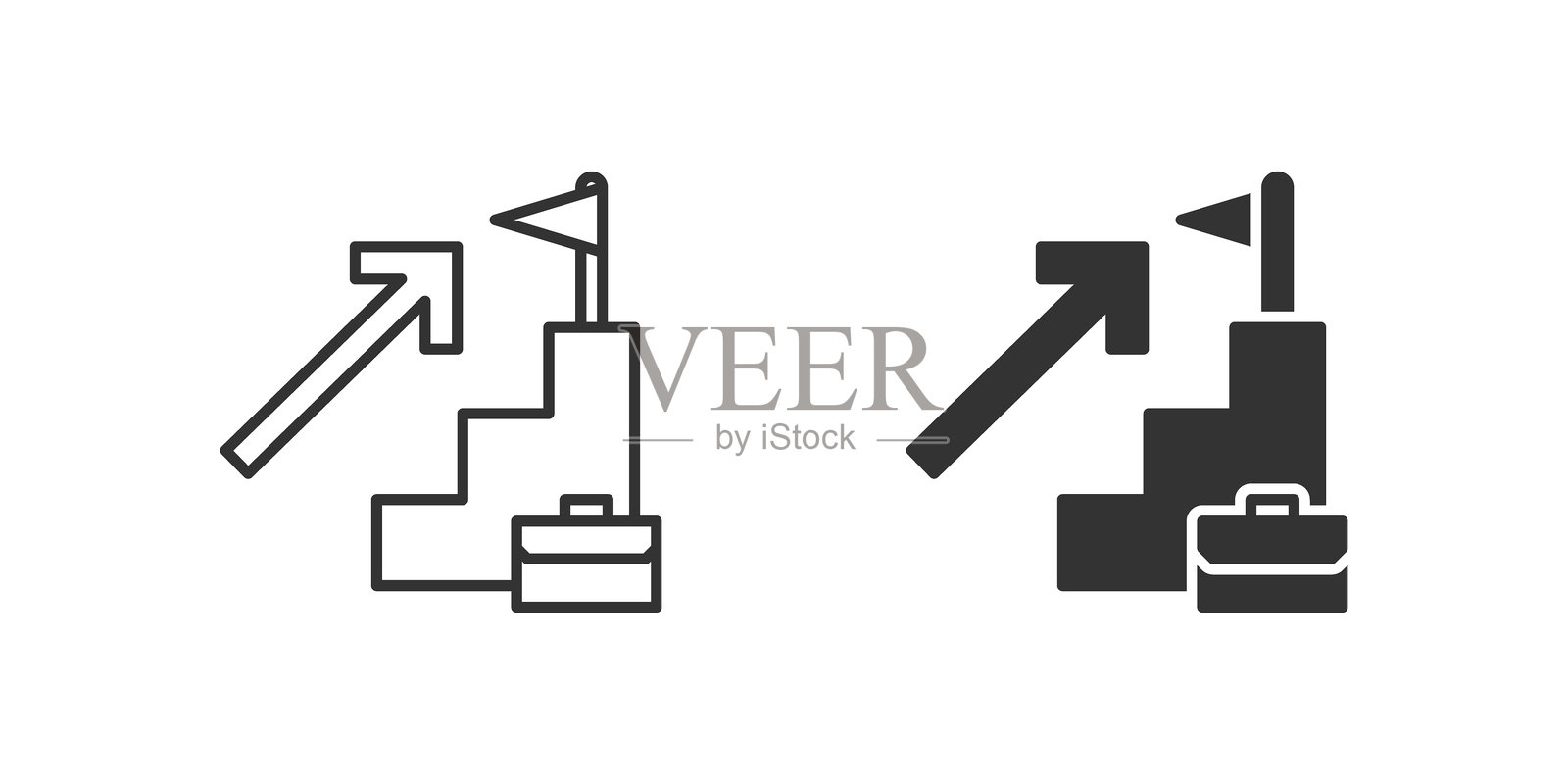 职业图标集。一个黑色的职业阶梯图标，代表职业成长。插画图片素材