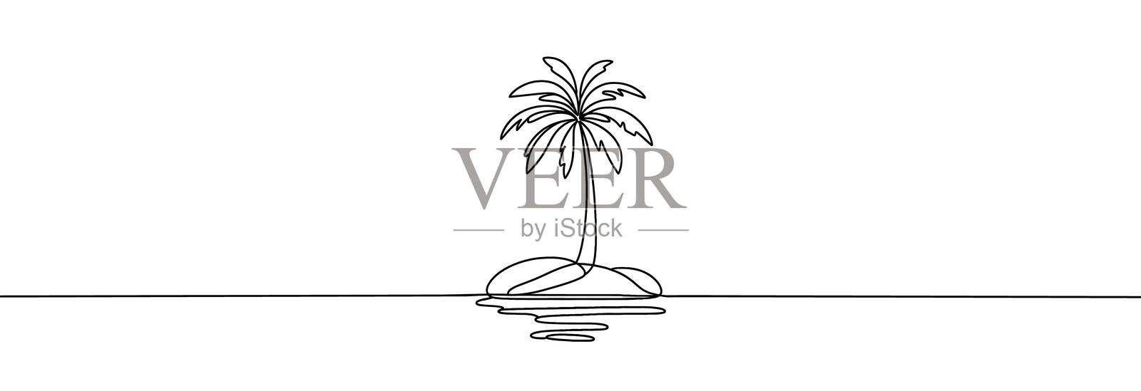 棕榈树一笔画。热带棕榈树的线条。海洋沙滩线条艺术。岛上的棕榈树。热带海滩。旅行和度假概念。风景。插画图片素材