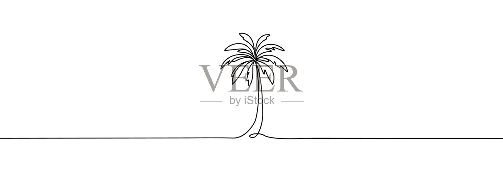 棕榈树一笔画。热带棕榈树的线条。海洋沙滩线条艺术。岛上的棕榈树。热带海滩。旅行和度假概念。风景。插画图片素材