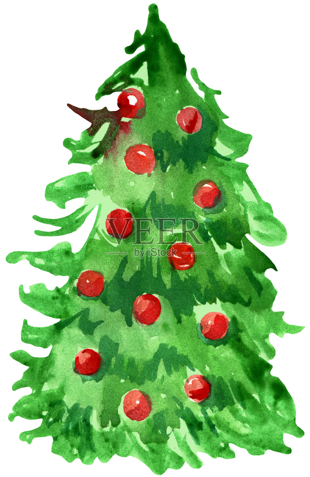 绿色水彩圣诞树插画图片素材