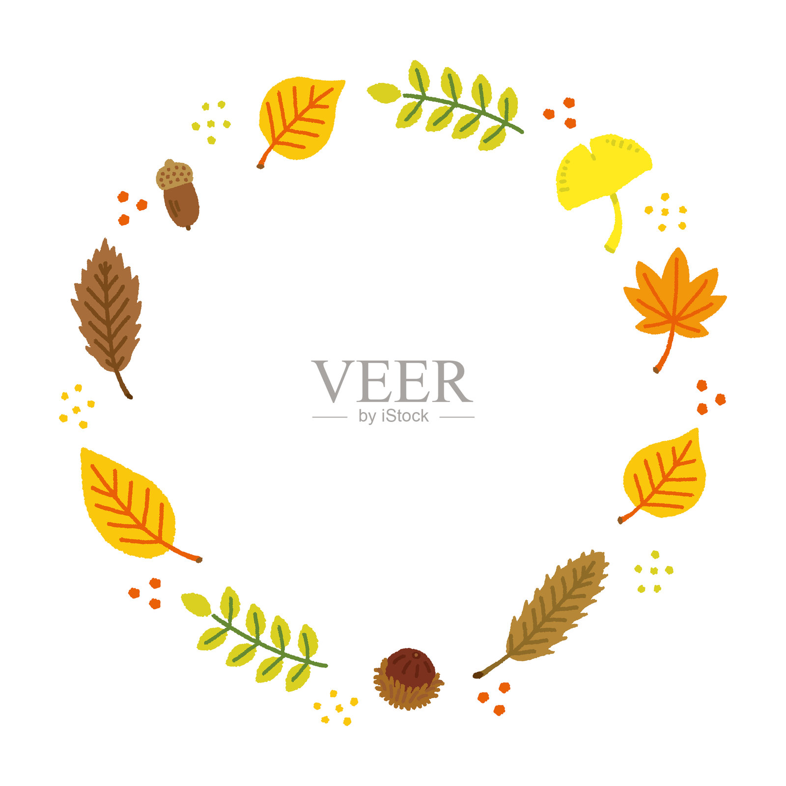 秋天的树叶和橡果背景 手绘秋季插图带有文本空间插画图片素材