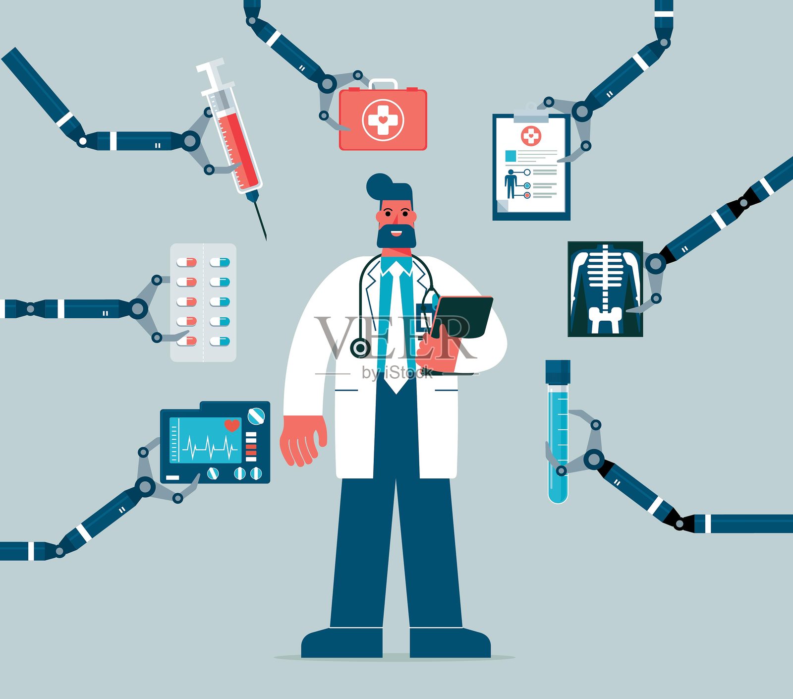 机器人和医生插画图片素材