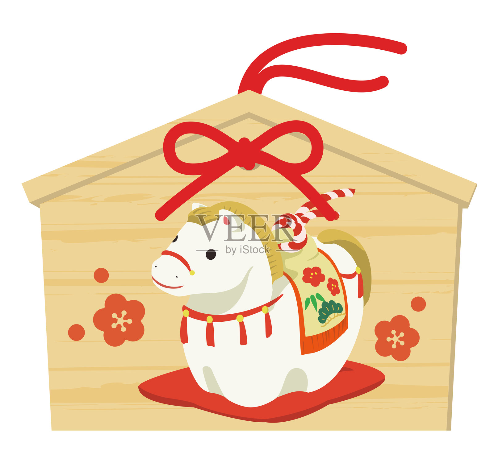 带有可爱马匹图案的绘马（祈愿牌）插图。插画图片素材