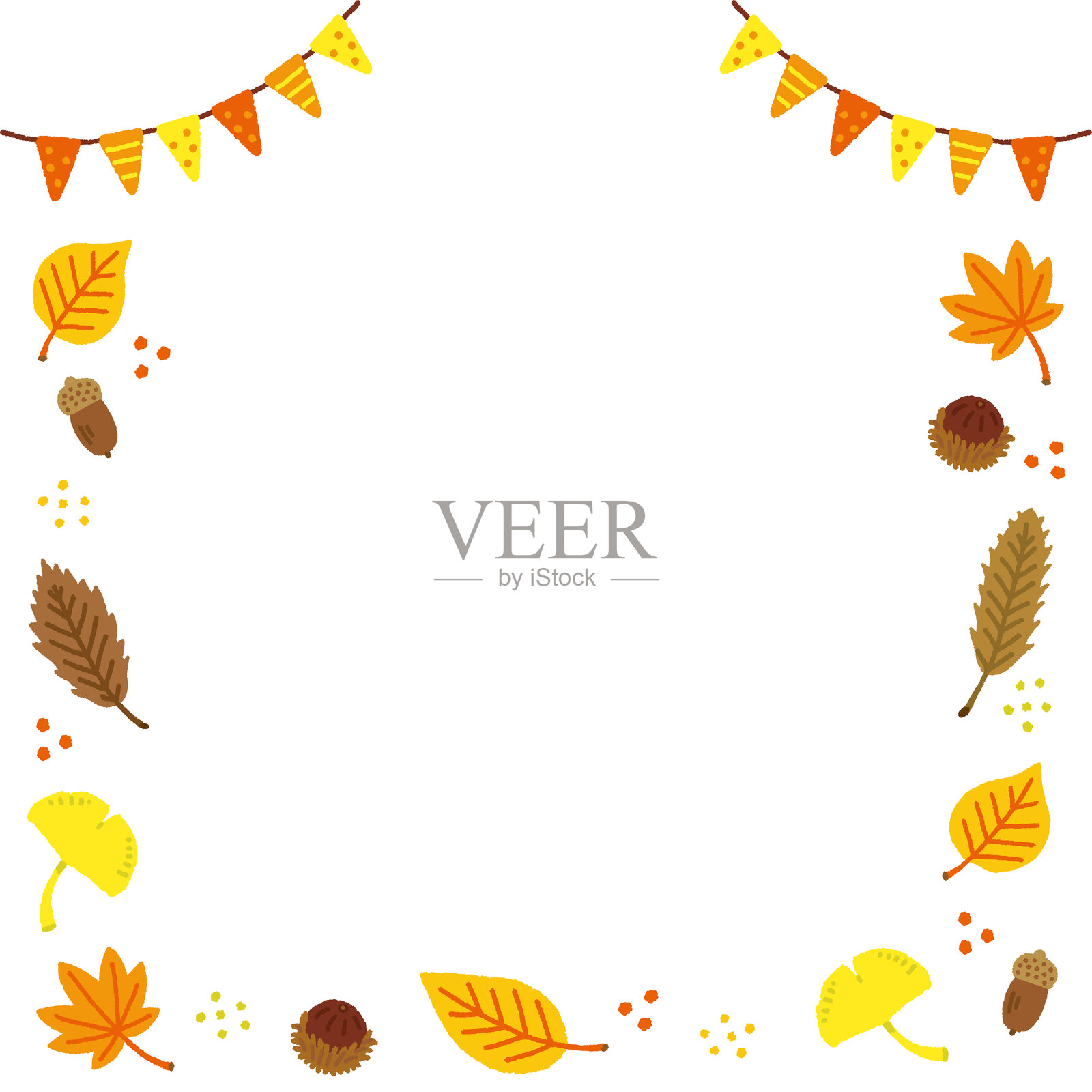 秋天的树叶和橡果背景 手绘秋季插图带有文本空间插画图片素材