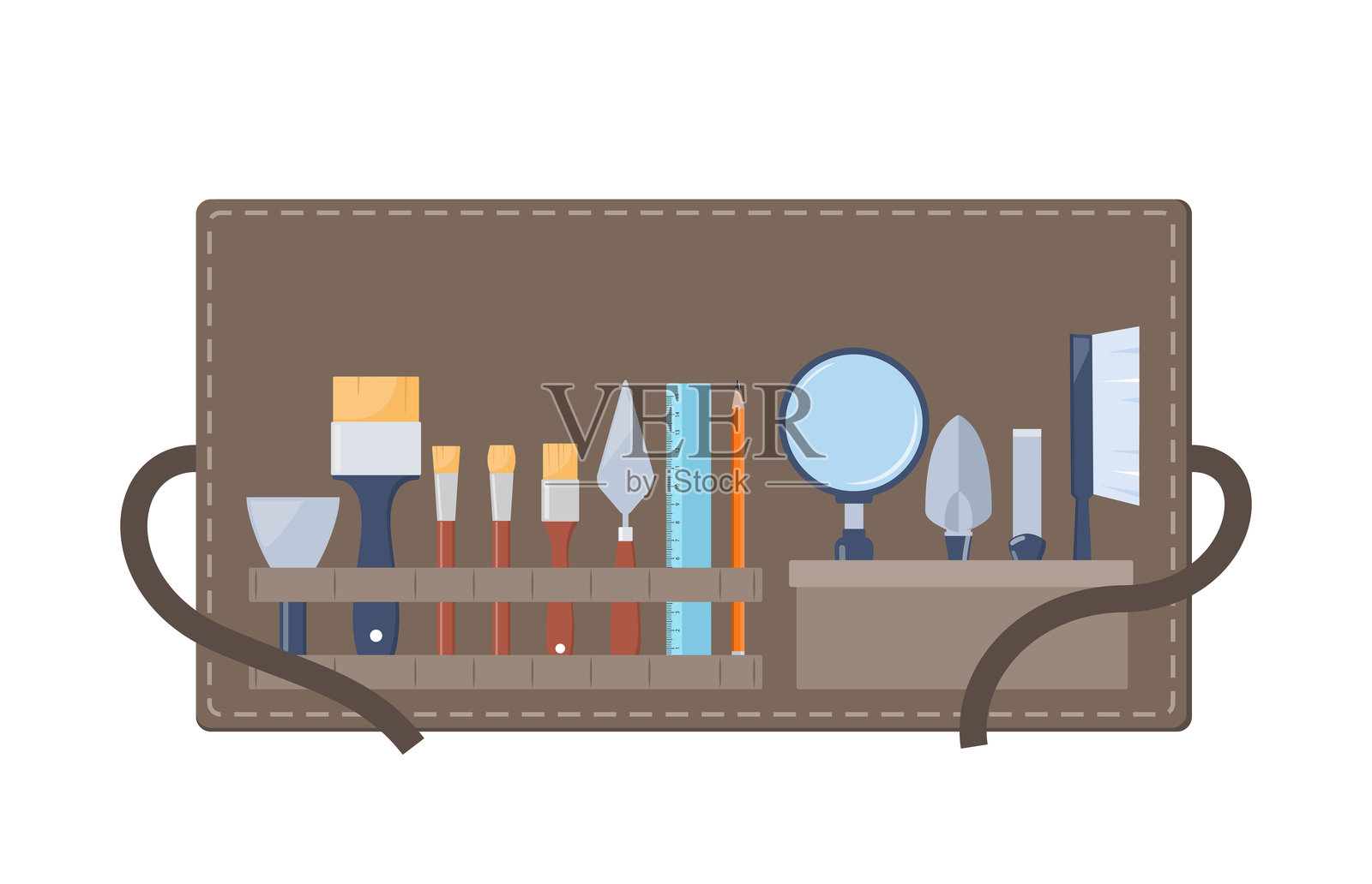 考古工具套装。用于挖掘历史宝藏的刷子工具。矢量插图。插画图片素材