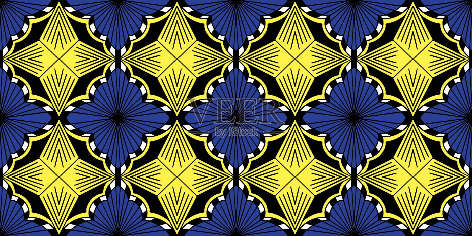 非洲民族传统蓝黄图案。插画图片素材