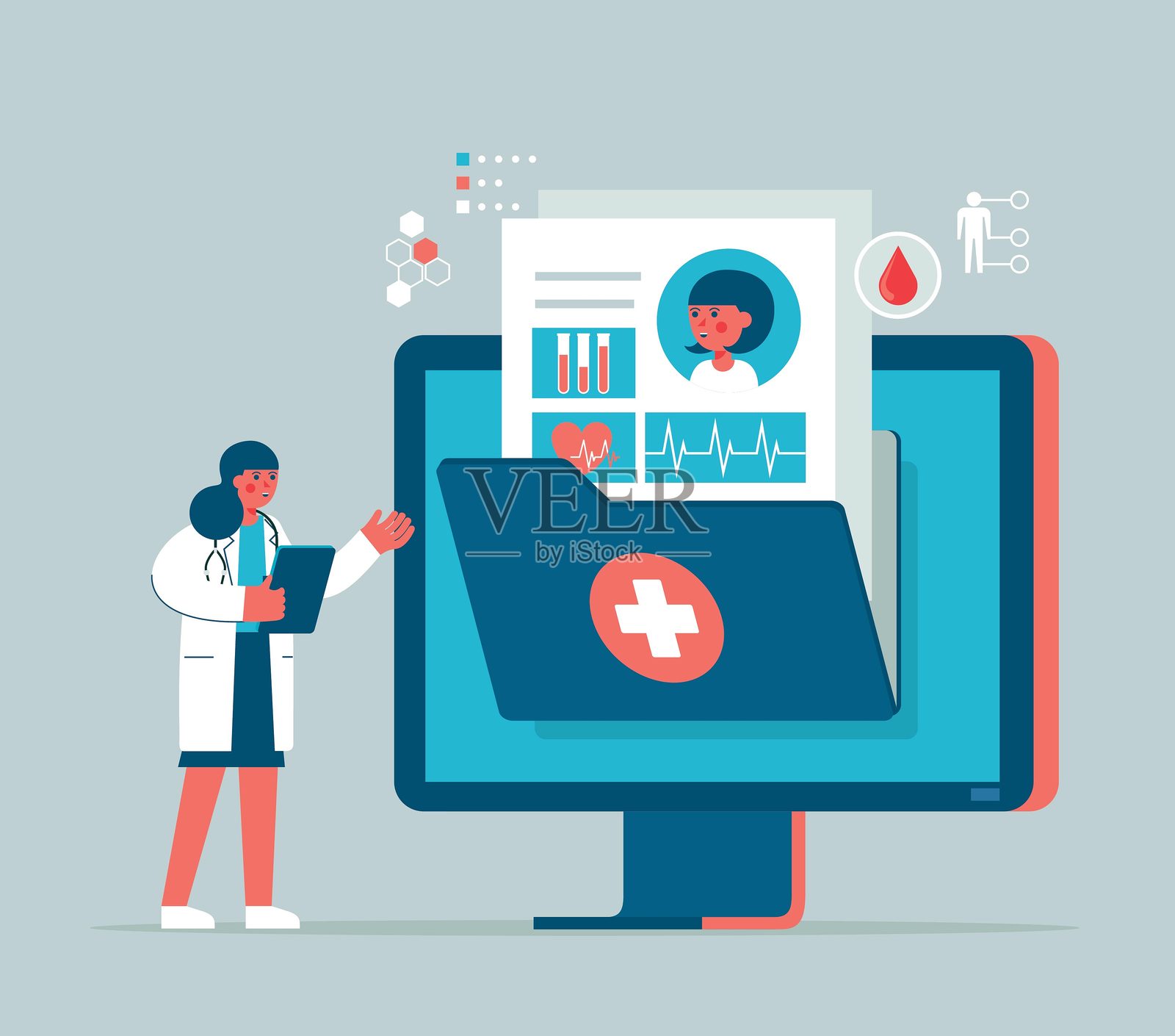 临床记录 - 女性 - 台式电脑插画图片素材