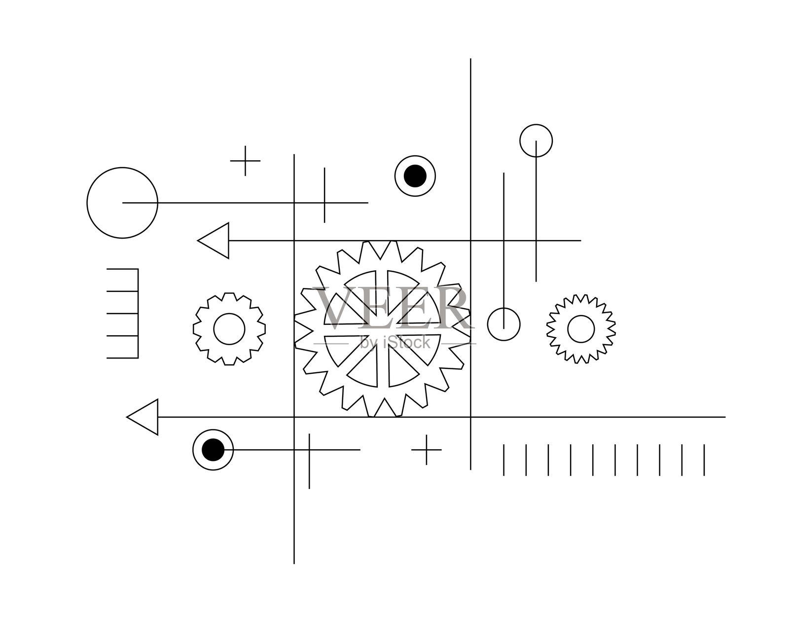 机械齿轮线条艺术蓝图元素抽象插画图片素材