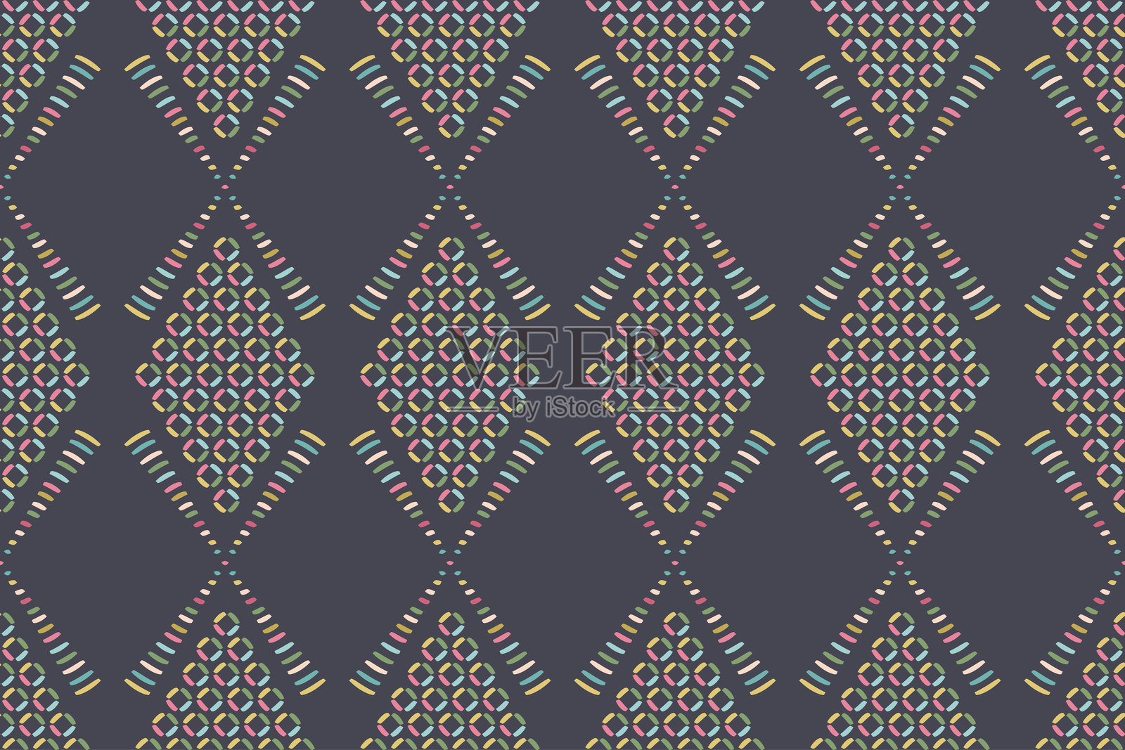 东方无缝图案。摩洛哥风格的各种颜色方块、菱形、几何形状的纹理。传统的东方元素。黑色背景上的装饰性地中海东部花纹。矢量图。插画图片素材