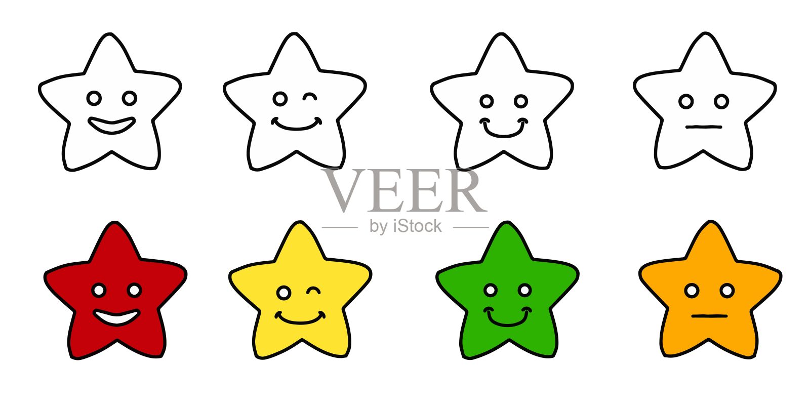 星级评分表情符号矢量图。客户反馈情绪星星。情感星级评分系统图标插画图片素材