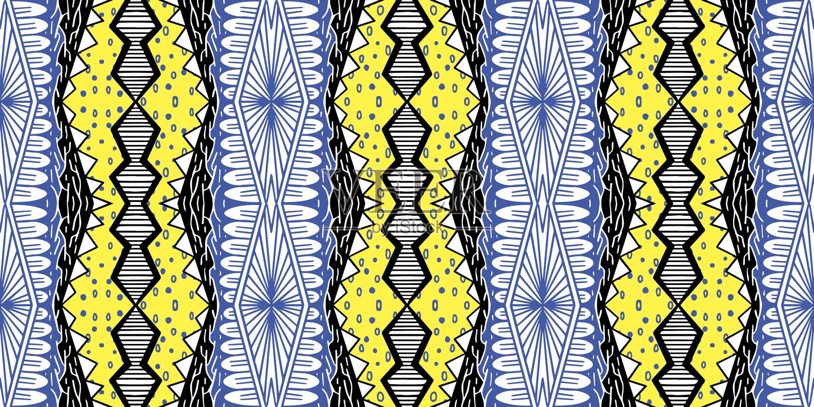 非洲民族传统蓝黄图案。插画图片素材
