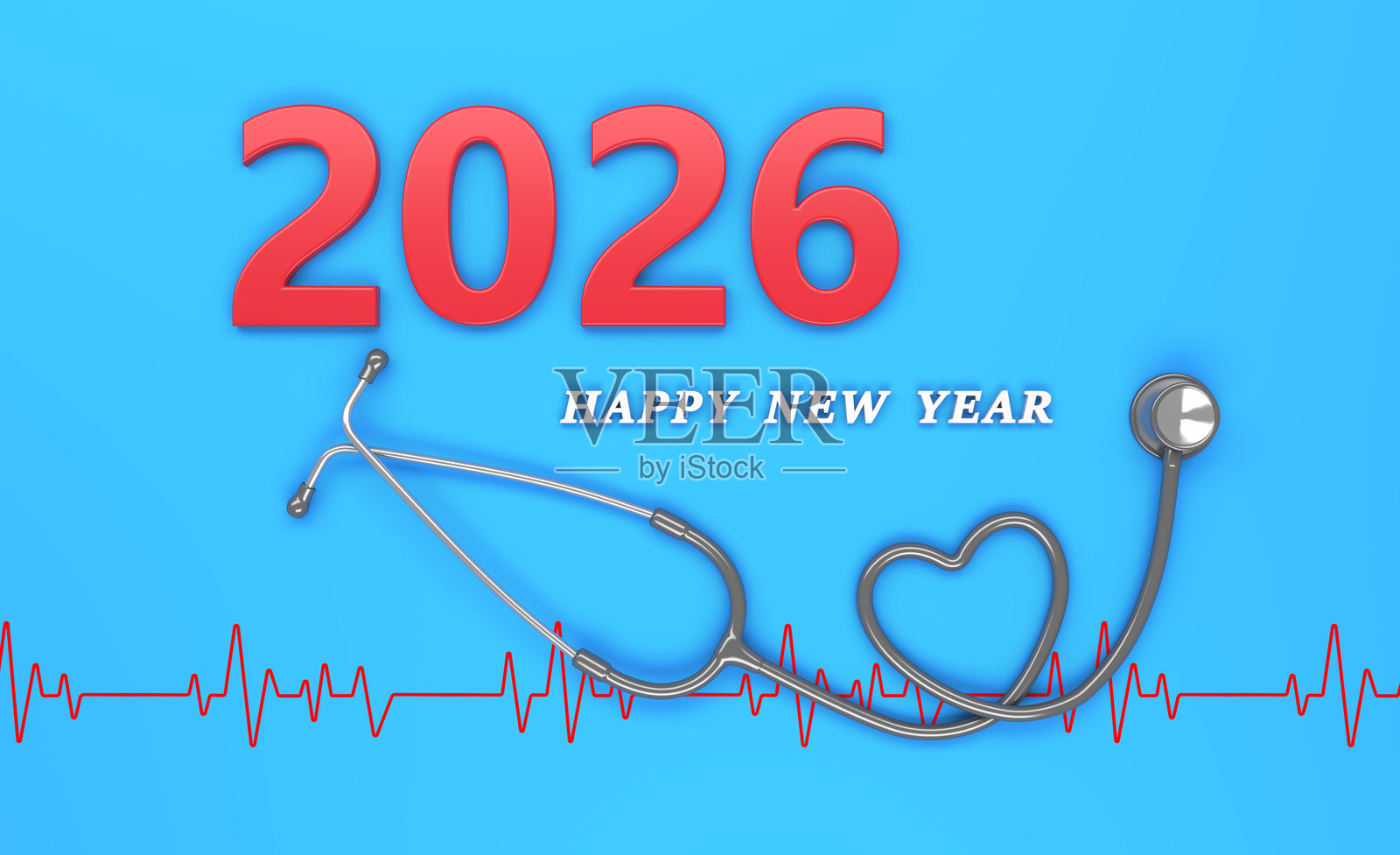 2026年新年创意设计概念与听诊器照片摄影图片