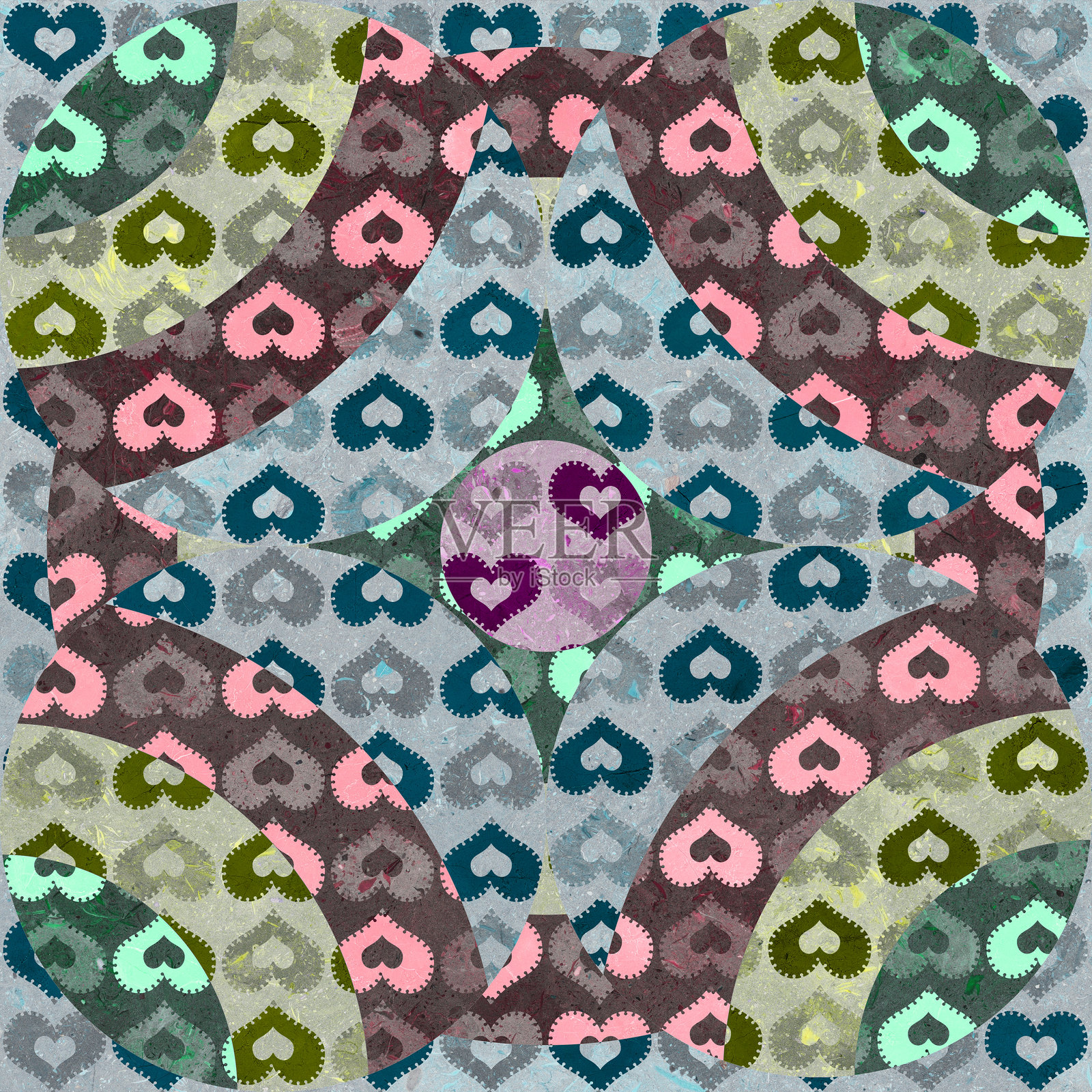 带有磨损石头心形的几何图案纹理。时尚的地板墙砖心形照片摄影图片