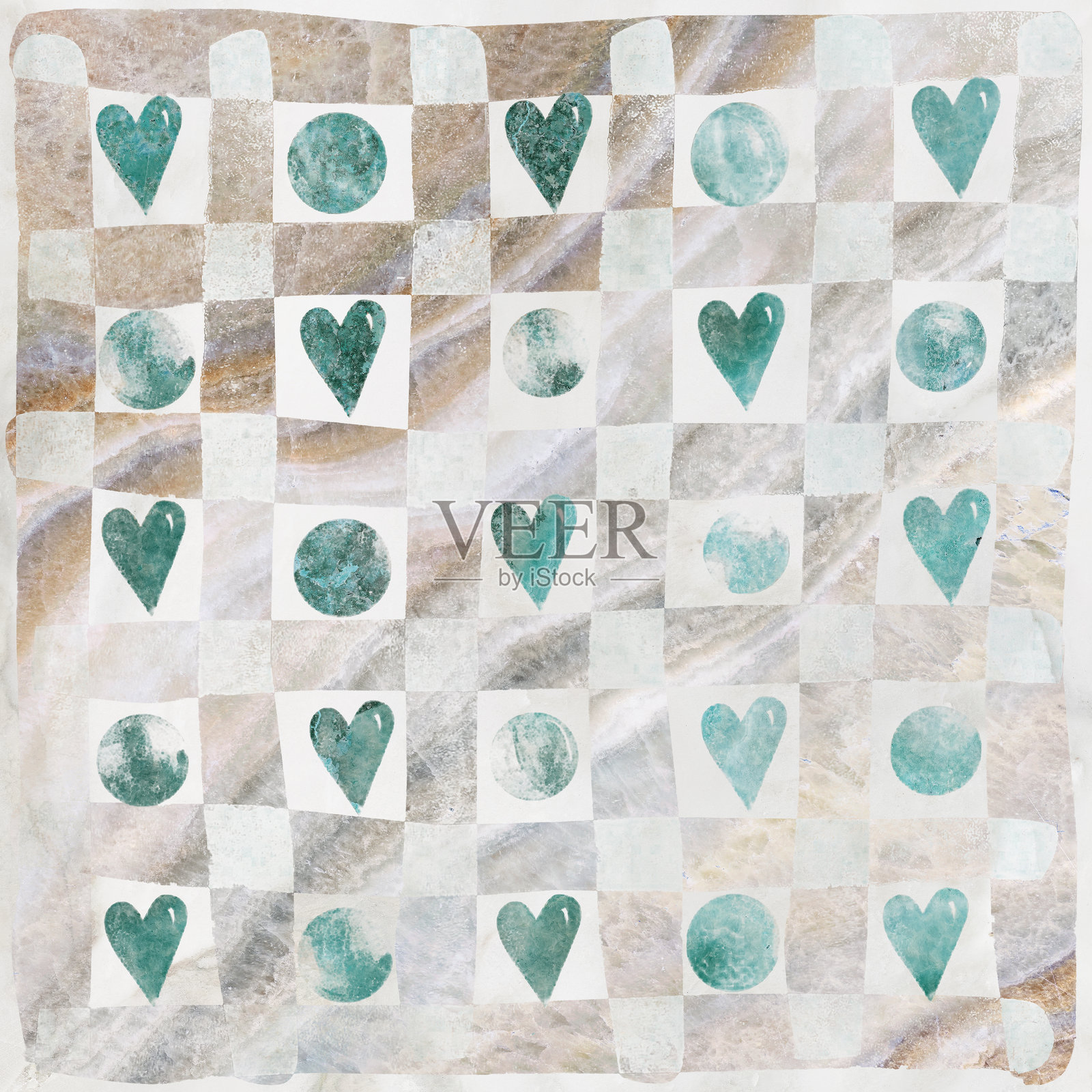 带有磨损石头心形的几何图案纹理。时尚的地板墙砖心形设计照片摄影图片