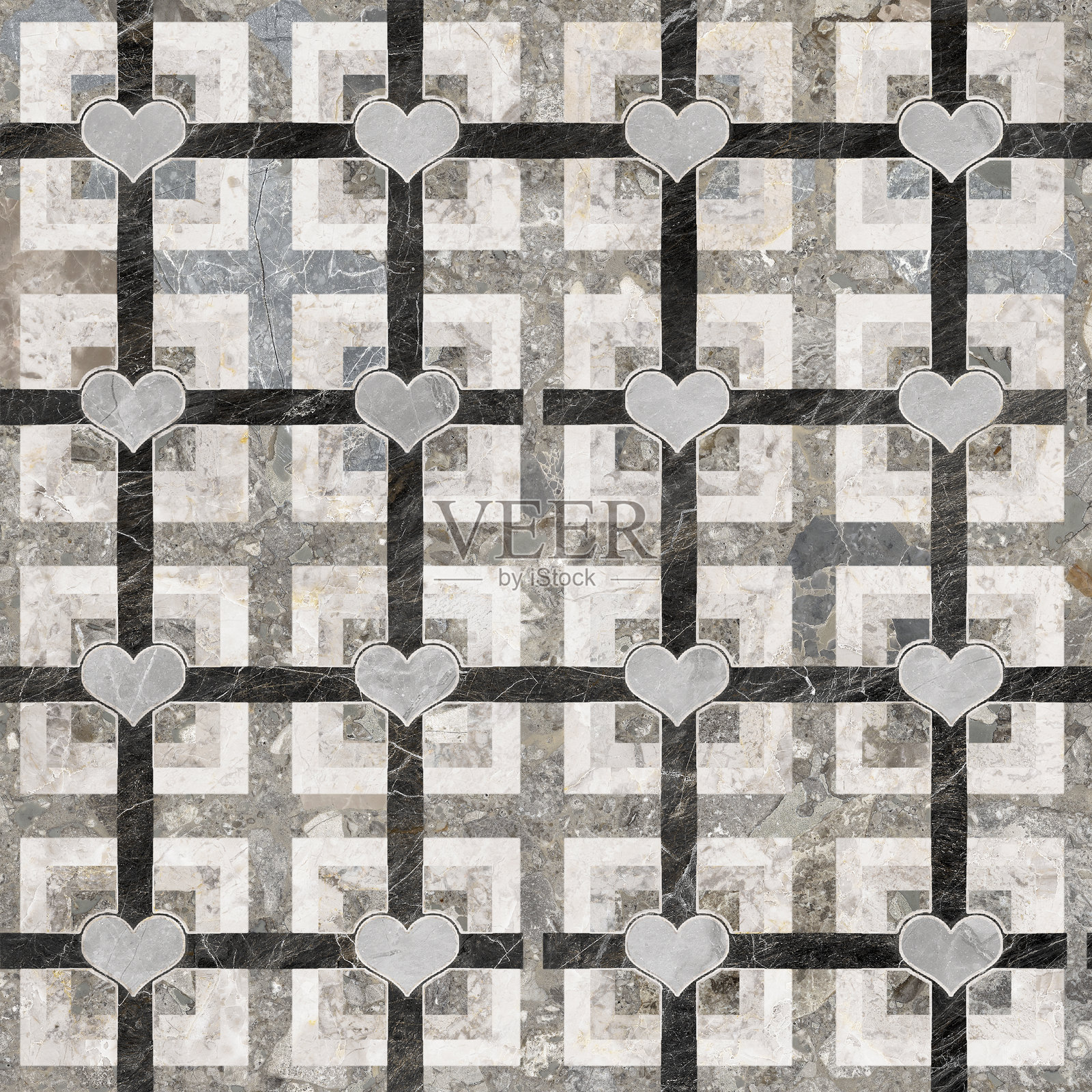 带有磨损石头心形的几何图案纹理。时尚的地板墙砖心形照片摄影图片