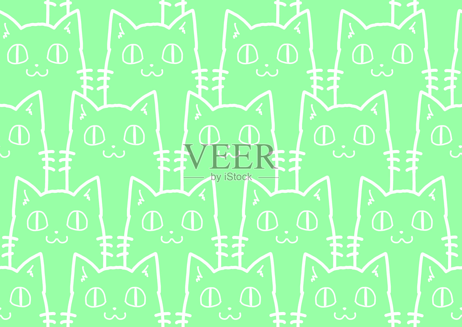 可爱的猫咪背景，壁纸剪贴画。（无缝）简单而独特的插图。适用于面料。插画图片素材