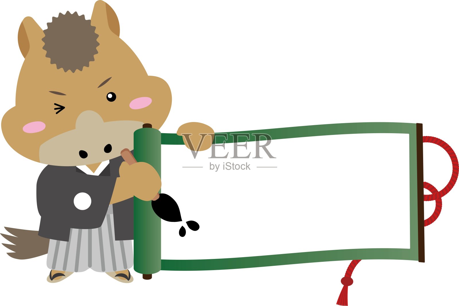 2026年马与空白卷轴框架迎接新年 / 插图素材（矢量插图）插画图片素材