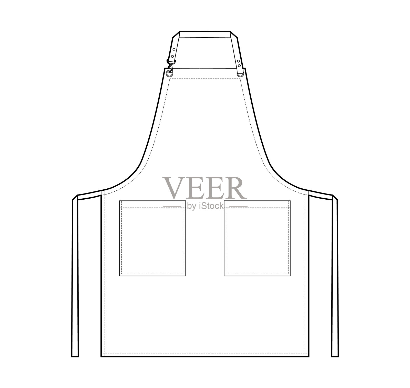 带有两个口袋的夹带围裙技术时尚插图。厨师烹饪制服平面草图轮廓服装插画图片素材