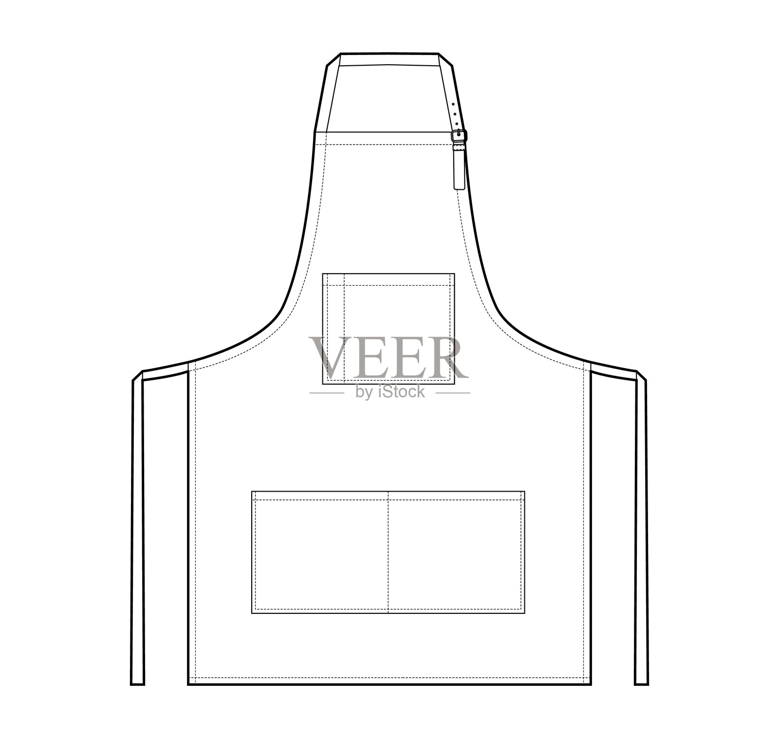 工作围裙技术时尚插图。厨师制服卡通平面草图轮廓服装模板正面插画图片素材