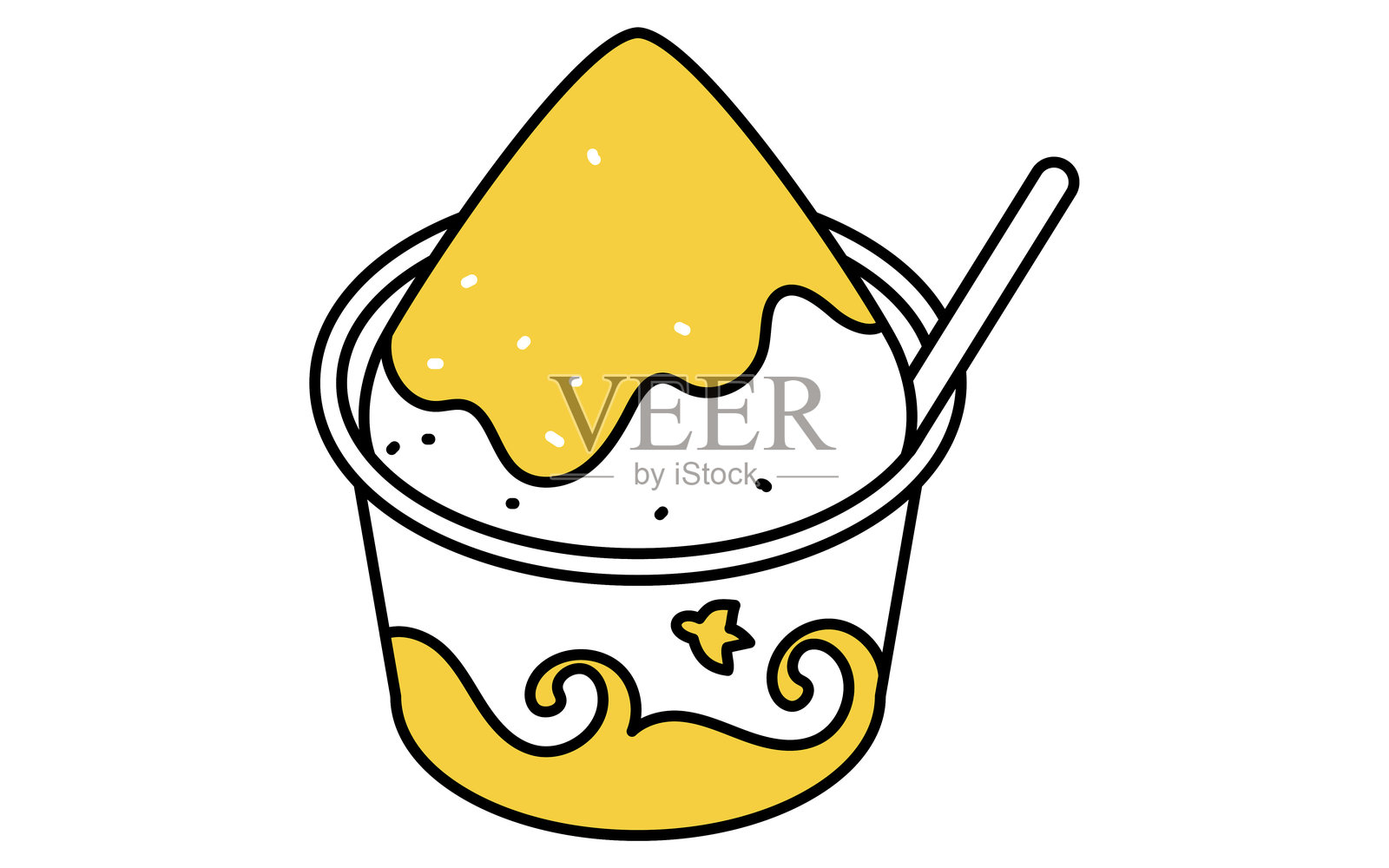Isometric line art illustration of shaved ice dessert, simple summer sweet icon插画图片素材