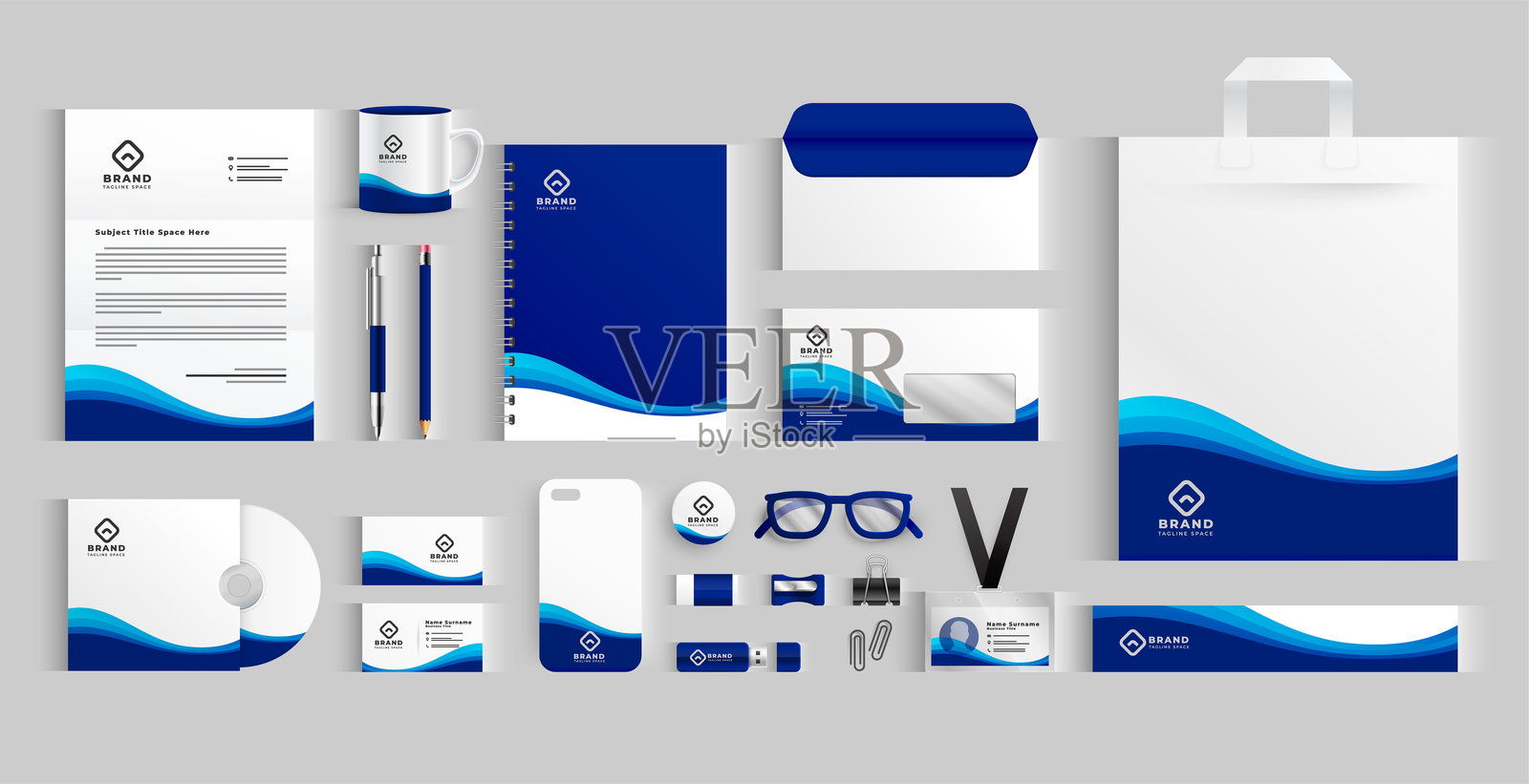 专业品牌的企业办公文具模型套件插画图片素材