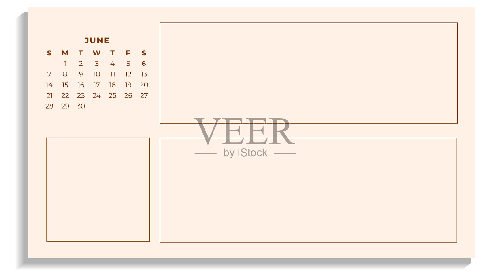 简约的2026年6月日历与备注。矢量月度计划表插画图片素材