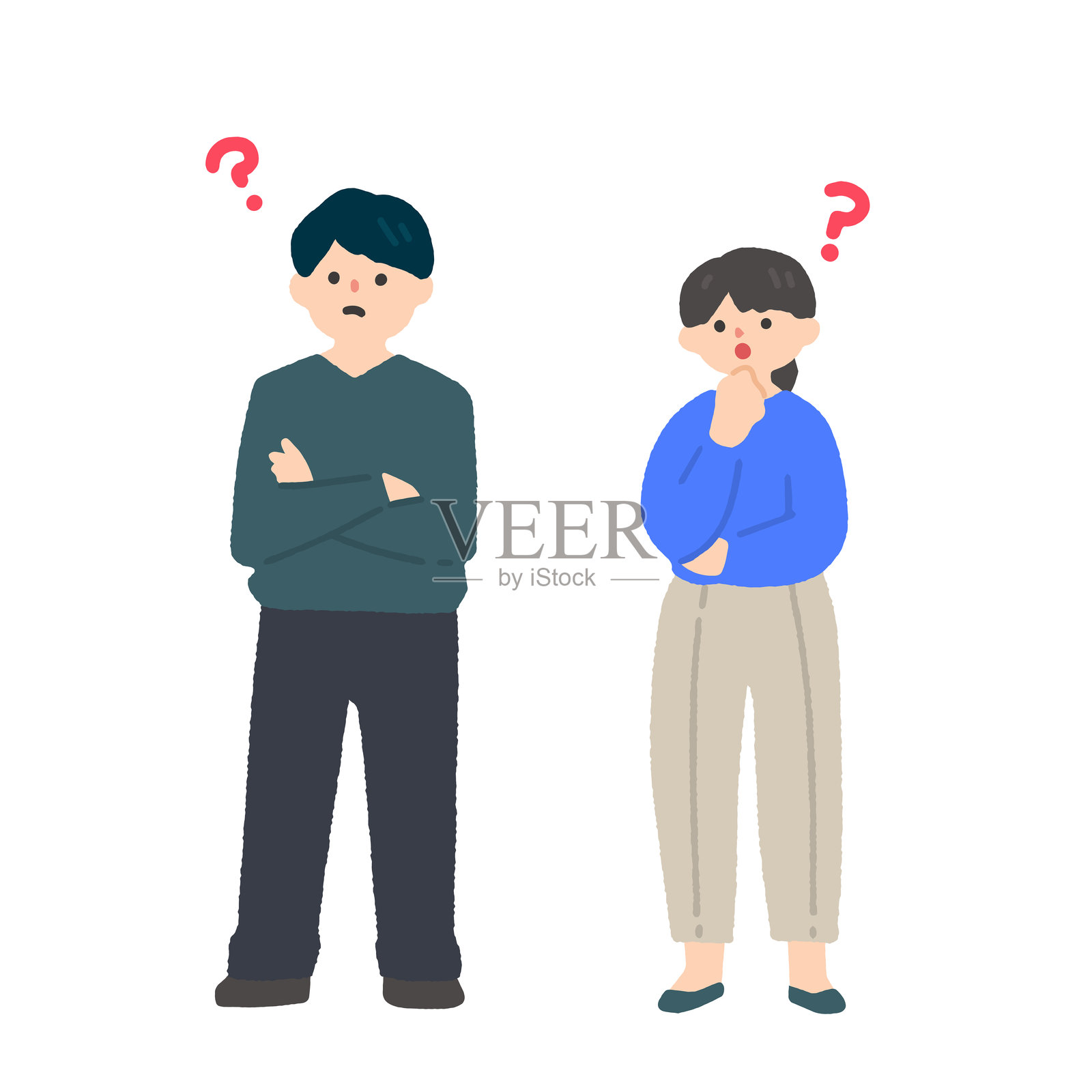 年轻男女充满疑虑插画图片素材