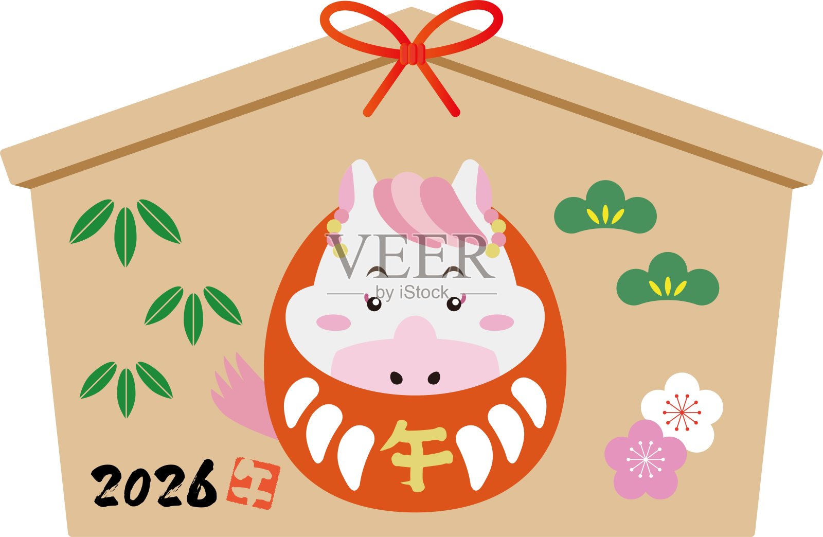 生肖马达摩女孩在绘马板上 - 新年快乐2026 / 插图素材（矢量插图）插画图片素材