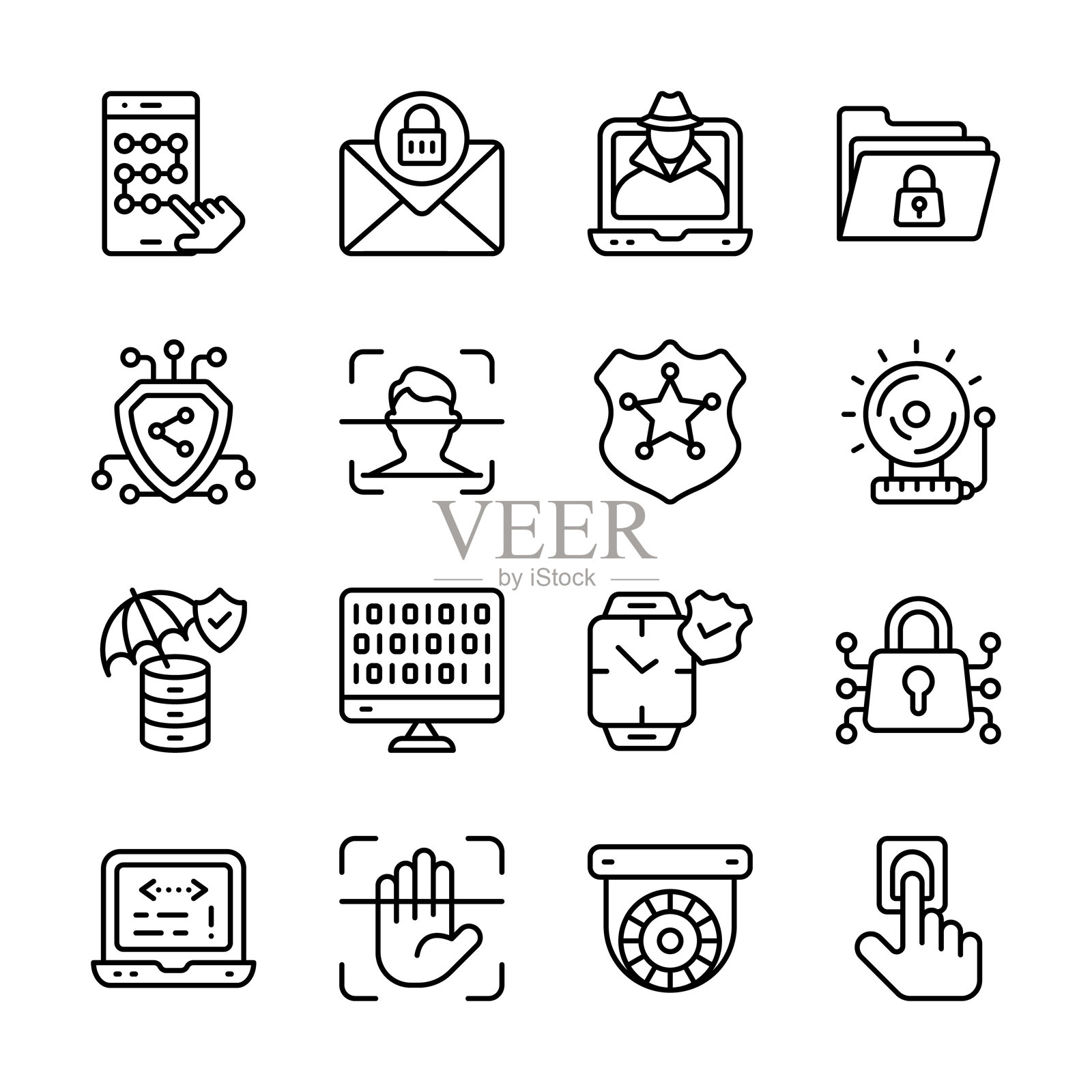 最新的网络安全轮廓风格图标系列插画图片素材