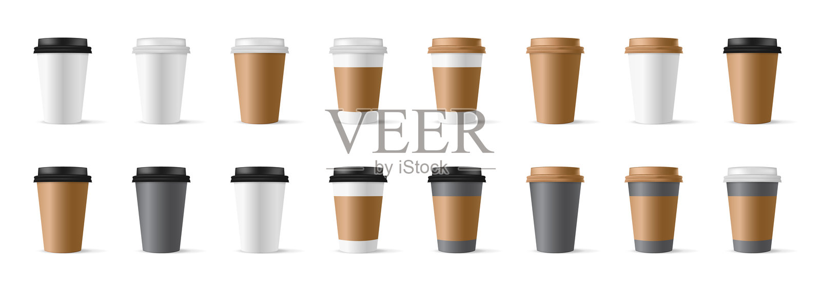 3D真实感纸咖啡杯模型在白色背景上。矢量插图。插画图片素材